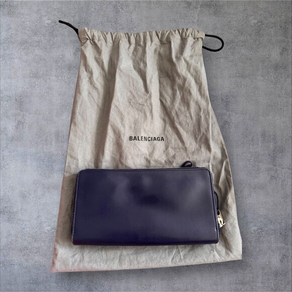 BALENCIAGA Purple Leather & Patent Leather Silver Stud Zip Around Wallet - Picture 7 of 10